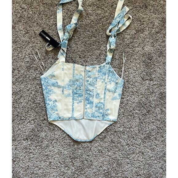New Fashion Nova Corset Women's Large Bustier Tie Strap Basque Waist Toile Print - Picture 2 of 6